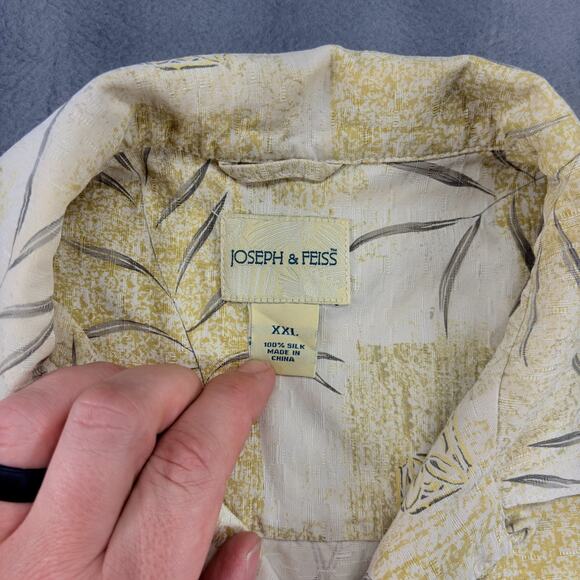 Joseph & Feiss Camp Shirt Men's XXL White Floral Silk Loop Collar Short Sleeve - Picture 4 of 9